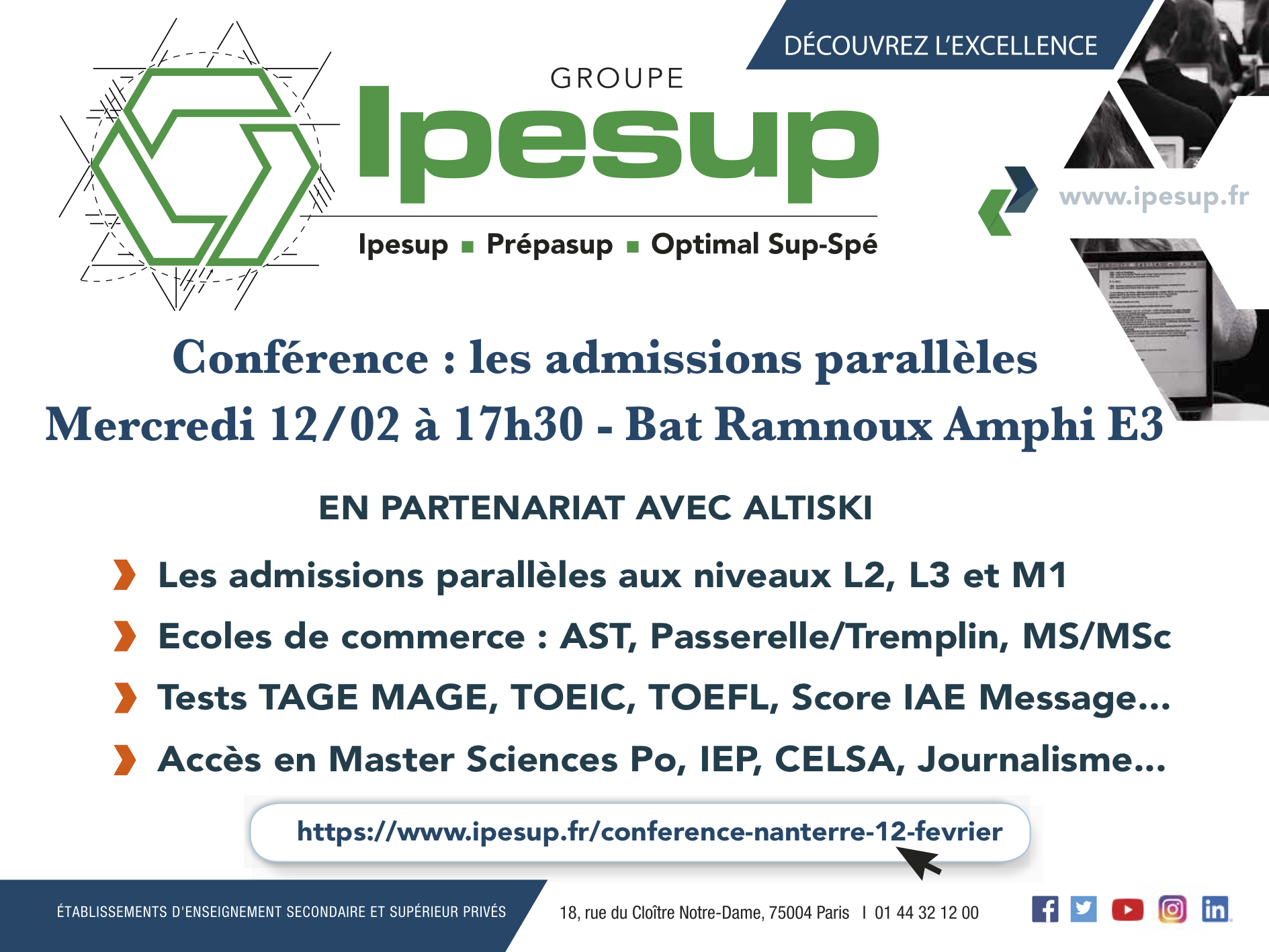 Classement Prépa Maths Sup Maths Spé Conférence IPESUP sur les Admissions parallèles à Paris X - Nanterre le