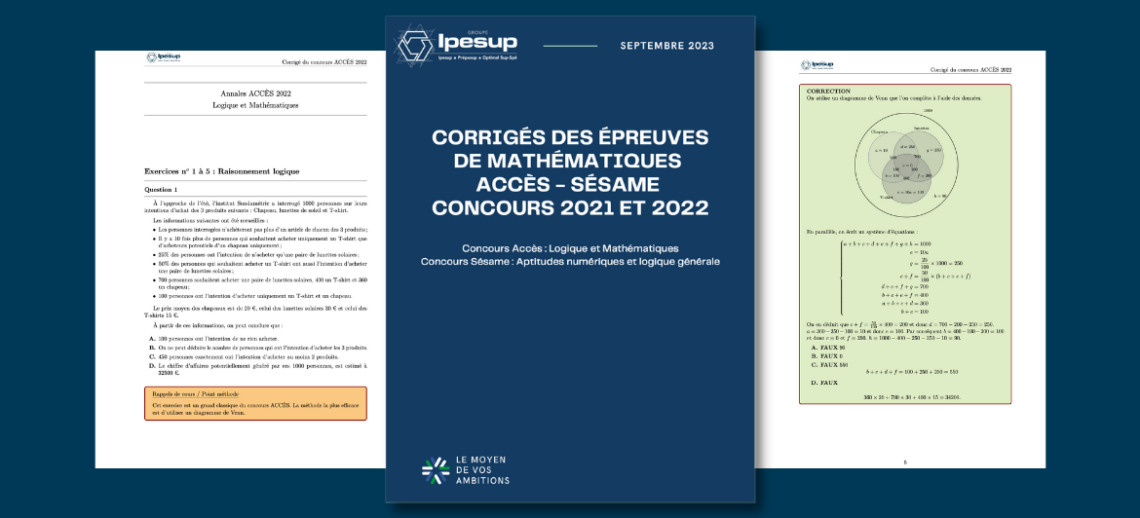 Corrigés des concours SESAME - ACCÈS 2021 & 2022 - Épreuves de Mathématiques