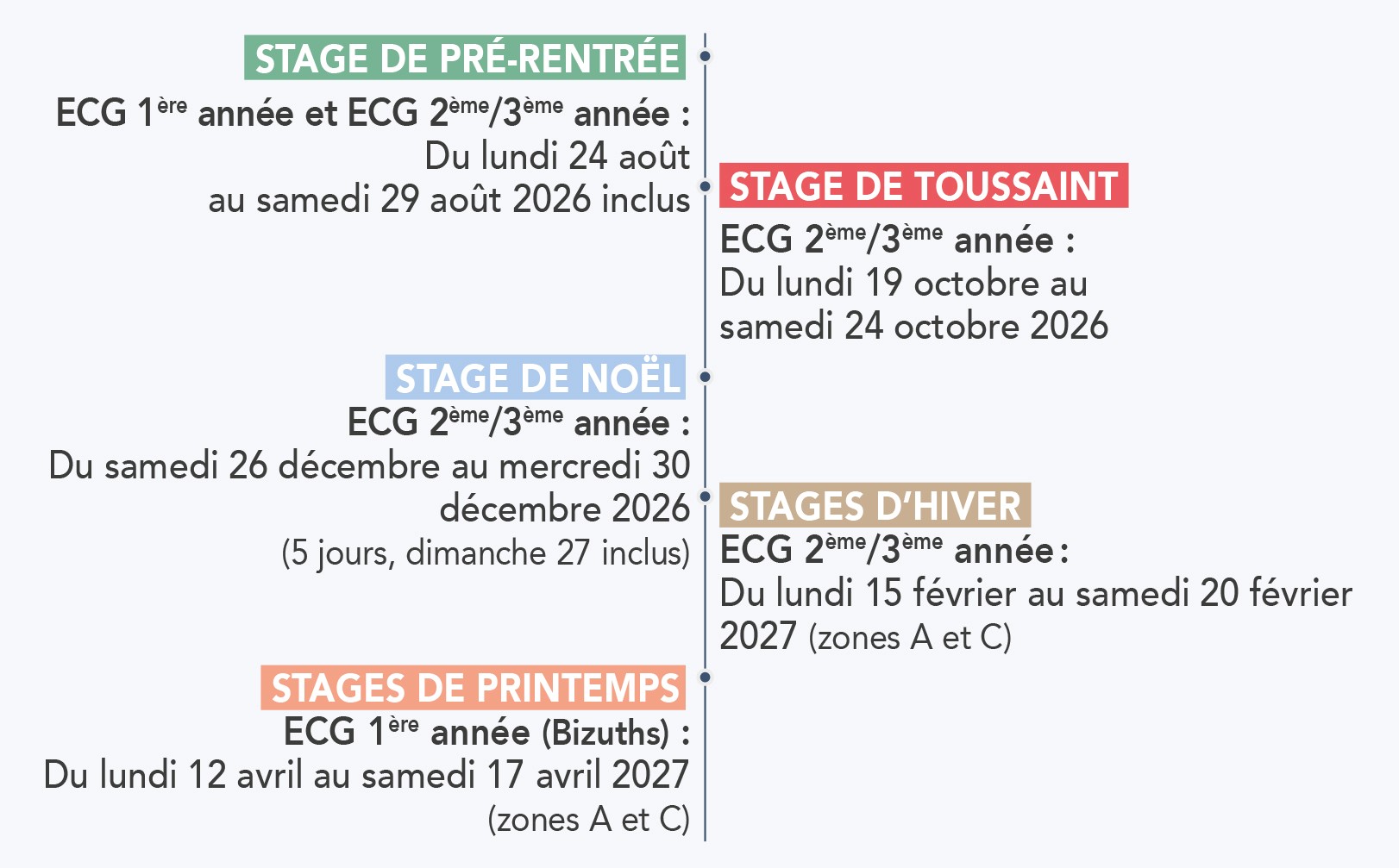 Calendrier stages ECG 2026-2027