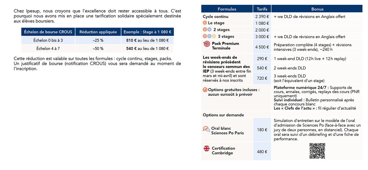 Tarifs 2026-2027
