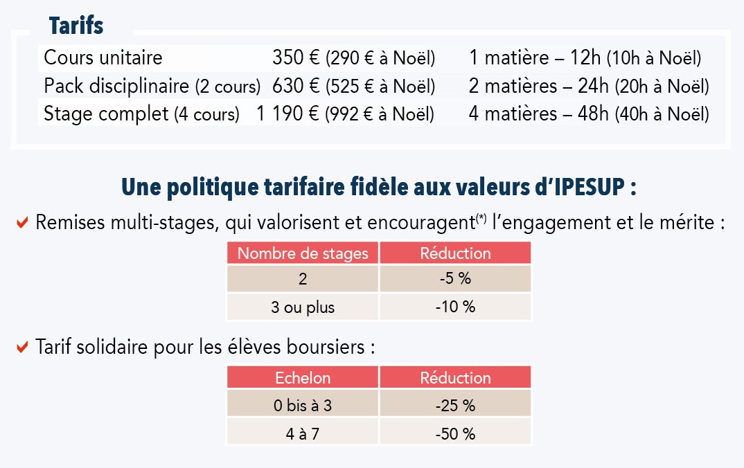 Tarifs stages HEC 2026-2027