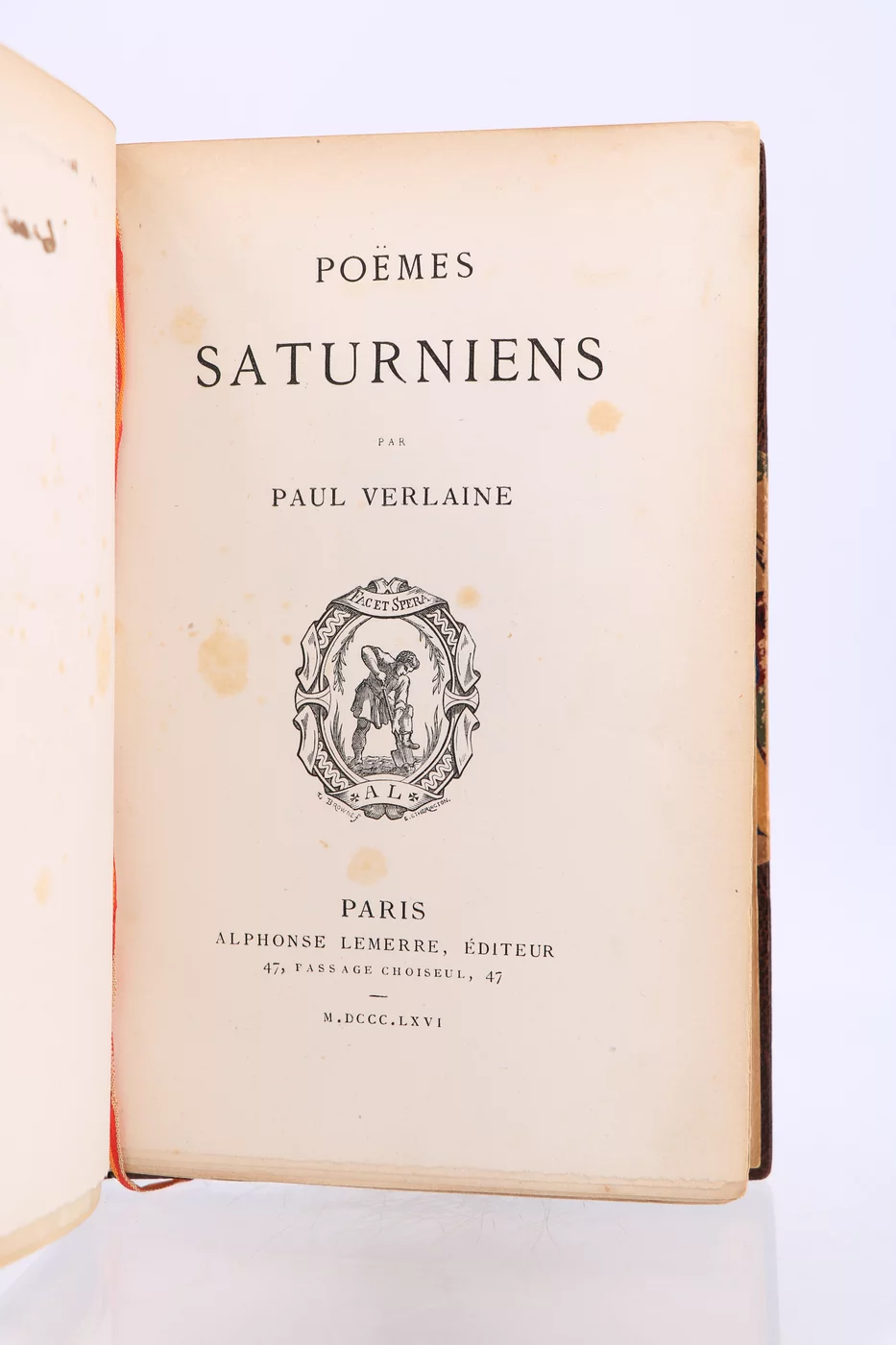 Page de titre de l’édition originale des Poèmes saturniens de Paul Verlaine, Paris, Alphonse Lemerre, 1866.
